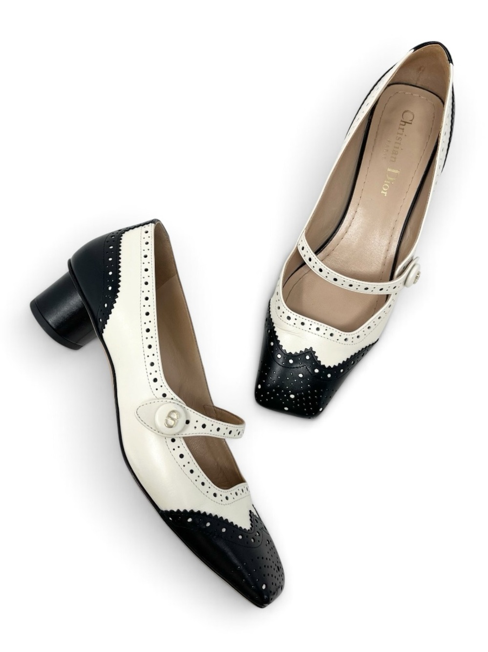 Christian Dior Spectadior Black And White Mary Jane Pumps Kitten Low Heels 37 7
